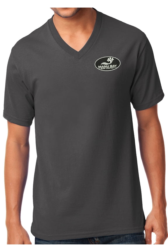 LOGO Patch Men's V-neck Tee Shirt, XL Charcoal