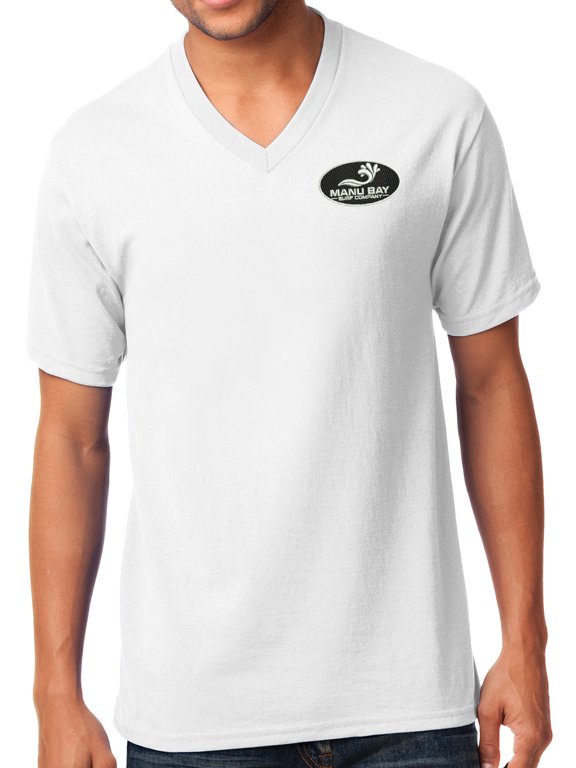 LOGO Patch Men's V-neck Tee Shirt, XL White