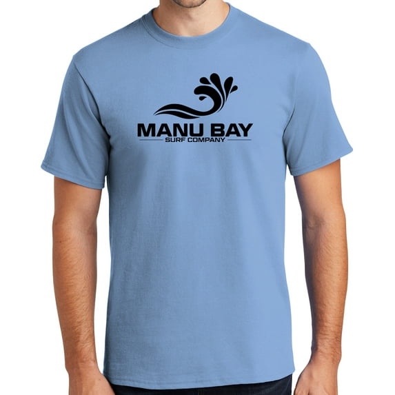 Manu Bay Surf Company Mens BLACK LOGO Surfer Cotton T-shirt, 2XL Light Blue
