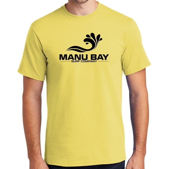 Manu Bay Surf Company Mens BLACK LOGO Surfer Cotton T-shirt, 3XL Yellow