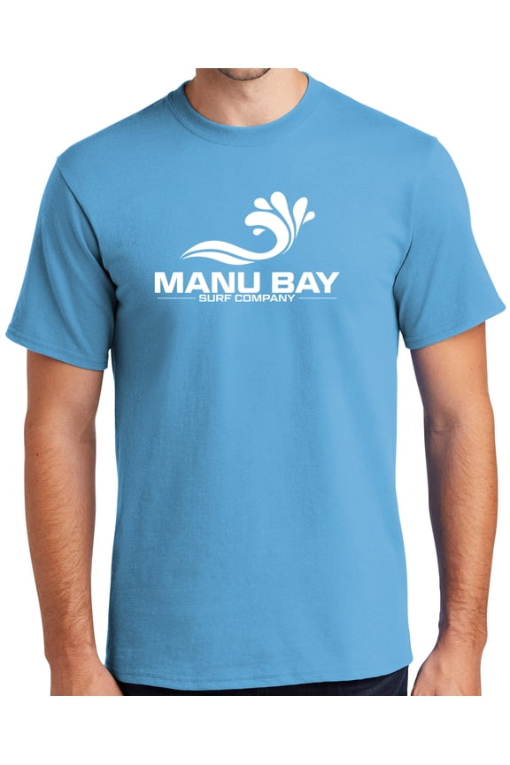 Mens WHITE LOGO Surfer Cotton T-shirt, Small Aquatic Blue