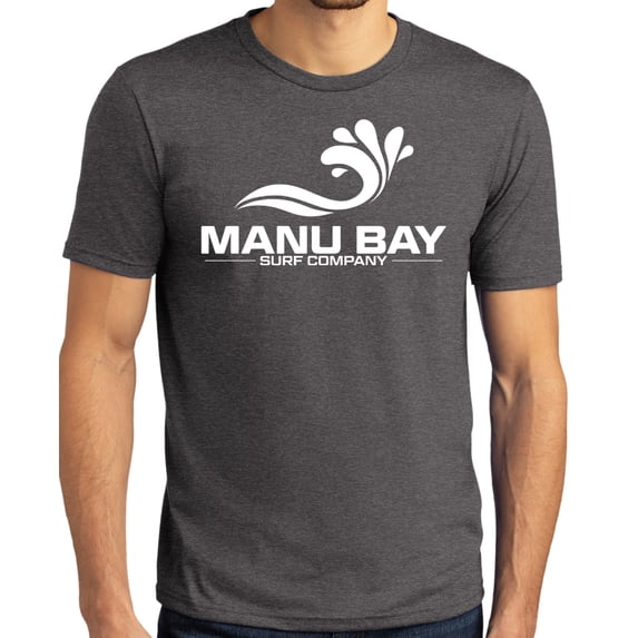 Manu Bay Surf Company Mens WHITE LOGO Surfer Revolutionary T-shirt, Large Heather Charcoal