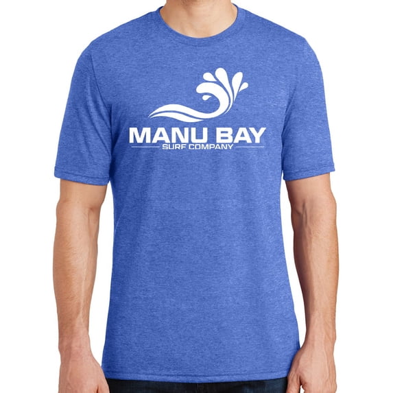 Manu Bay Surf Company Mens WHITE LOGO Surfer Triblend T-shirt, Medium Royal Frost