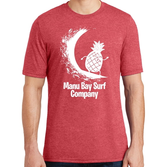 Manu Bay Surf Company Mens WHITE PINEAPPLE Surfer Triblend T-shirt, Large Red Frost