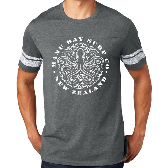 Manu Bay Surf Company WHITE OCTOPUS surfer Tee Shirt, Extra Small Heathered Charcoal/White