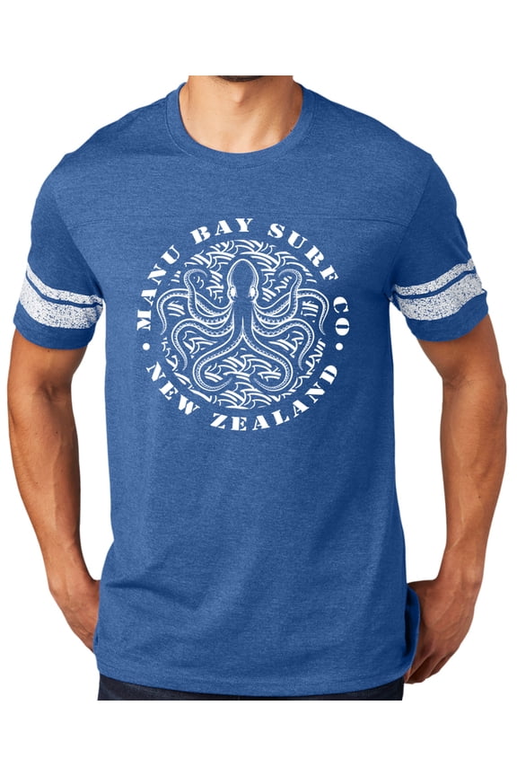 WHITE OCTOPUS surfer Tee Shirt, Extra Small Heathered Royal/White