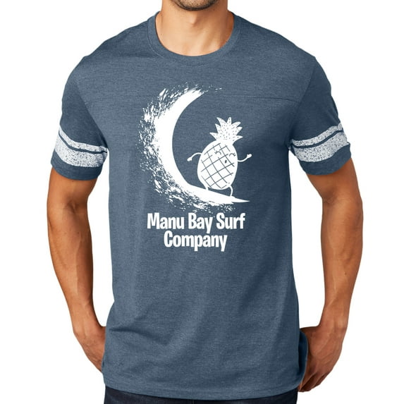Manu Bay Surf Company WHITE PINEAPPLE surfer Tee Shirt, Extra Small Heathered Navy/White