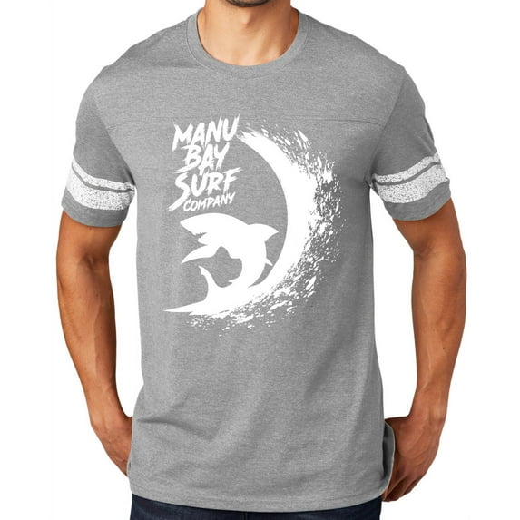 Manu Bay Surf Company WHITE SHARK surfer Tee Shirt, 2XL Heathered Nickel/White