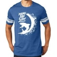 thumbnail image 1 of Manu Bay Surf Company WHITE SHARK surfer Tee Shirt, XL Heathered Royal/White, 1 of 3