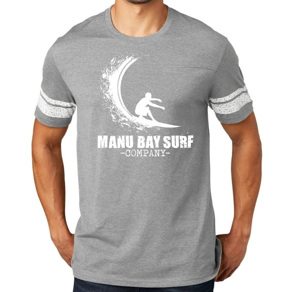 Manu Bay Surf Company WHITE WAVE surfer Tee Shirt, 2XL Heathered Nickel/White