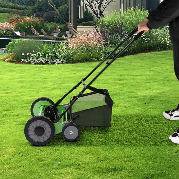 Manual 20 Inch Reel Lawn Mower, Four-Wheeled No-Power Push Grass Cutter With Grass Catcher For Yard Use