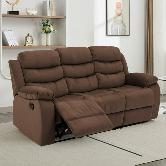 Manual 3-Seater Recliner Sofa, Triple Reclining Couch Chair with Adjustable Backrests, Memory Foam Comfort, Storage Pockets, Dark Brown Living Room & Home Theater Furniture