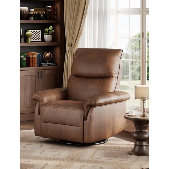 Manual 360 Swivel Rocker Recliner with Padded Armrests 350 lbs Chenille Living Room Nursery Orange