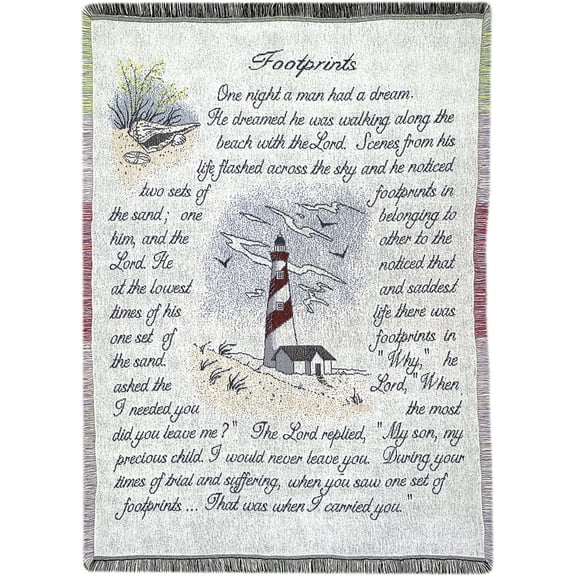 Manual 46 X 60-Inch Inspirational Collection 2.5-Layer Fringed Throw, Footprints