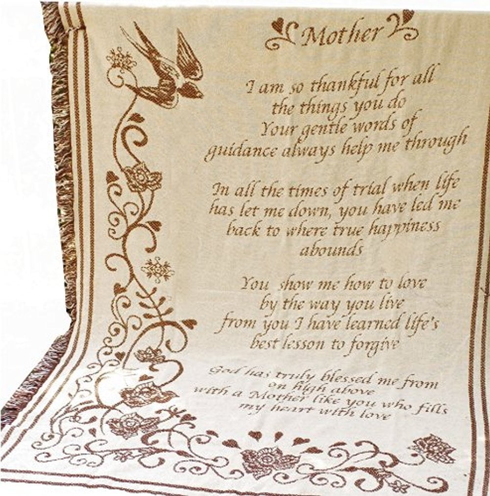 Multicolor Cotton Mother's Day Poem Fringed Throw Blanket