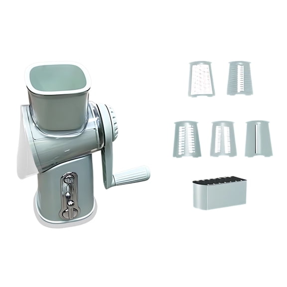 Manual 5 In 1 Rotary Food Grater With Replaceable Stainless Steel Blades And Strong Suction Base