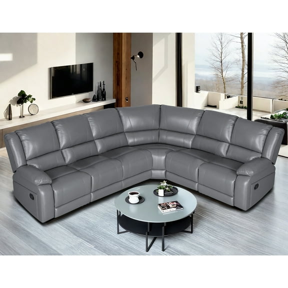 Manual 6-Seat Sectional Reclining Sofa,Faux Leather Sectional Couches for Living Room, Modular Recliner Sofa Livingroom Furniture Sets