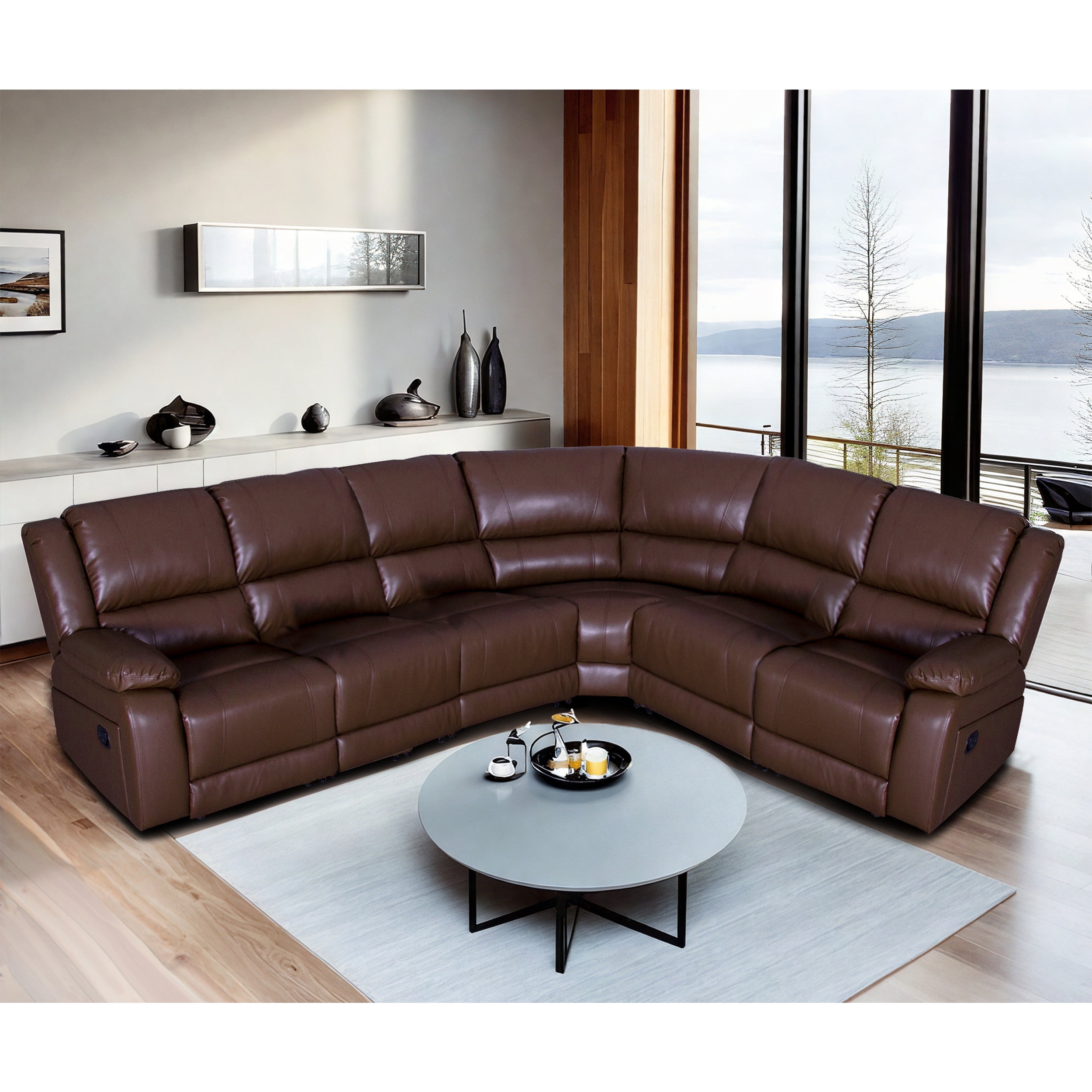 Manual 6-SEAT Sectional Reclining Sofa,Faux Leather Sectional Couches