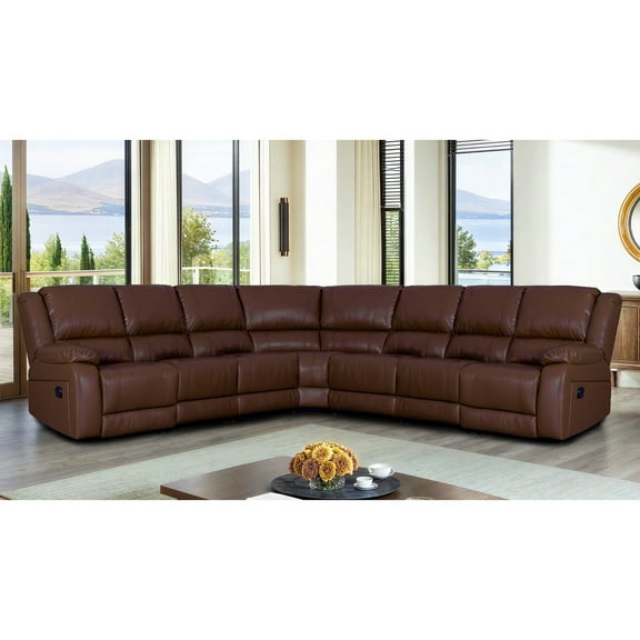 Manual 7-Seat Sectional Reclining Sofa,Faux Leather Sectional Couches for Living Room, Modular Recliner Sofa Livingroom Furniture Sets