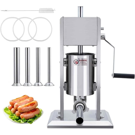 Manual 7LB/3L Sausage Stuffer – Heavy Duty Stainless Steel Meat Maker with Dual Speed and 4 Stuffing Tubes for Commercial and Home Use