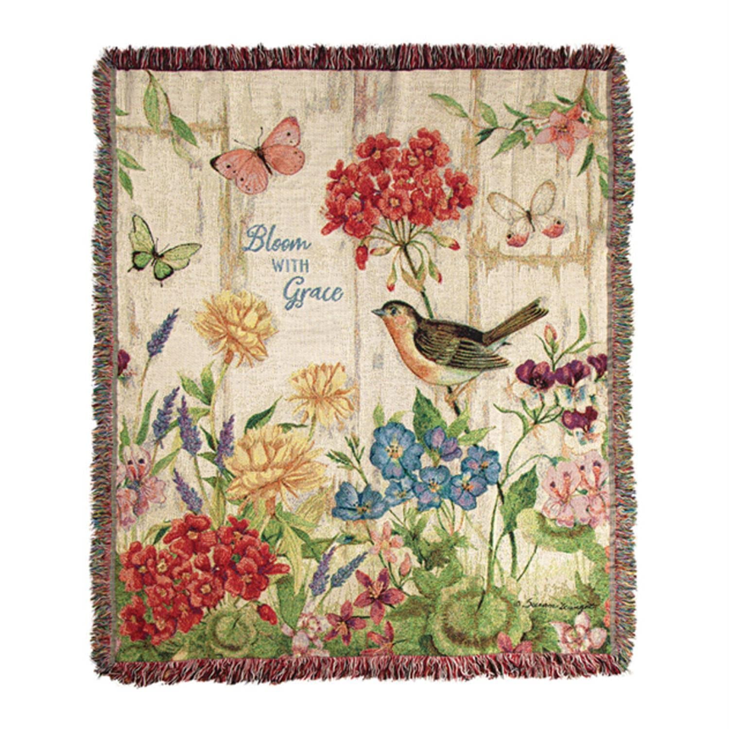 Bloom with Grace Multicolor Cotton Reversible Tapestry Throw, 50" x 60"