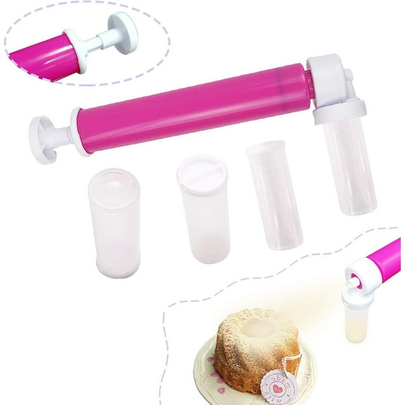 Manual Airbrush for Cakes Glitter Decorating Tools, Duslogis DIY Baking Cake Airbrush Pump Coloring Spray Gun with 4 Pcs Tube, Kitchen Cake Decorating Kit for Cupcakes and Desserts (Rose Red)