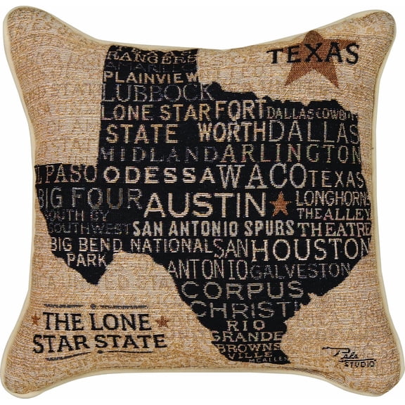 Manual Americana Collection Throw Pillow with Piping, 17 X 17-Inch, Texas from Pela Studios