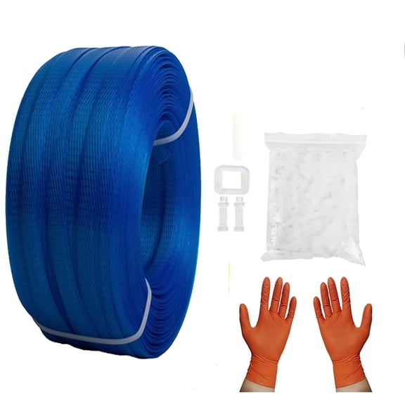 Manual Banding Strapping Kit, Box Packing Strapping Tool, 330 Ft Lenght Poly Strapping Belt and 100 Strapping Buckles Clips, for Packing and Shipping