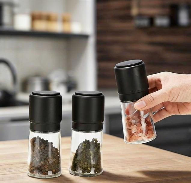 Manual Black Pepper Grinder Set - 2 Pack, Durable and Easy to Clean, Fine Grinding for Even Dispensing