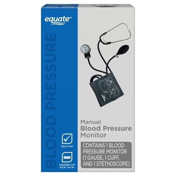 Equate Manual Blood Pressure Cuff, Professional Aneroid Sphygmomanometer, Stethoscope & Adult Cuff (25-36cm / 10-14" Range)