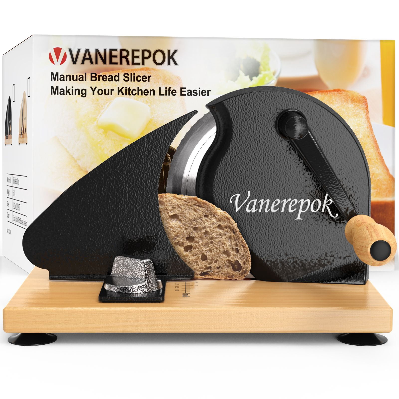 Manual Bread Slicer For Homemade Sourdough Bread Versatile Hand Crank Bread Slicer For Sourdough Crusty Bread Etc Stainless Steel Slicers Adjustable Width & Even Slicing