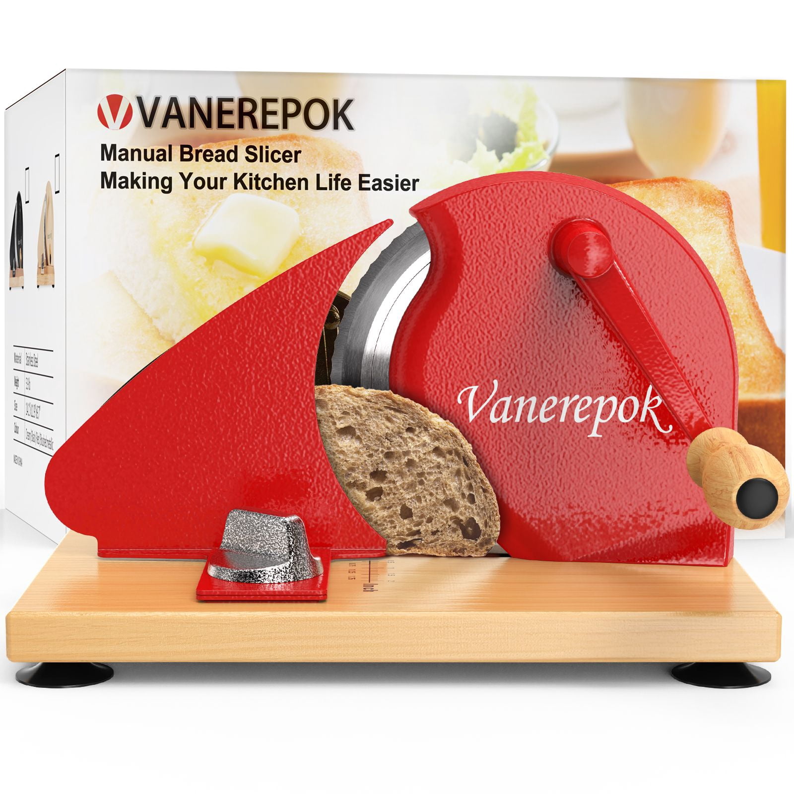 Manual Bread Slicer For Homemade Sourdough Bread Versatile Hand Crank Bread Slicer For Sourdough Crusty Bread Etc Stainless Steel Slicers Adjustable Width & Even Slicing