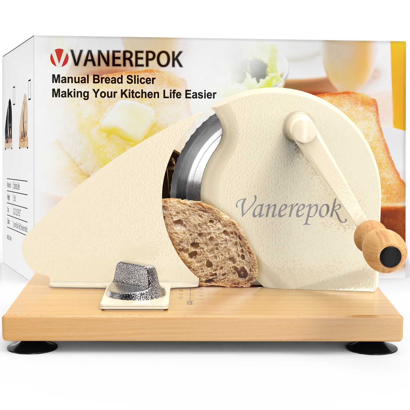 Manual Bread Slicer For Homemade Sourdough Bread Versatile Hand Crank Bread Slicer For Sourdough Crusty Bread Etc Stainless Steel Slicers Adjustable Width & Even Slicing