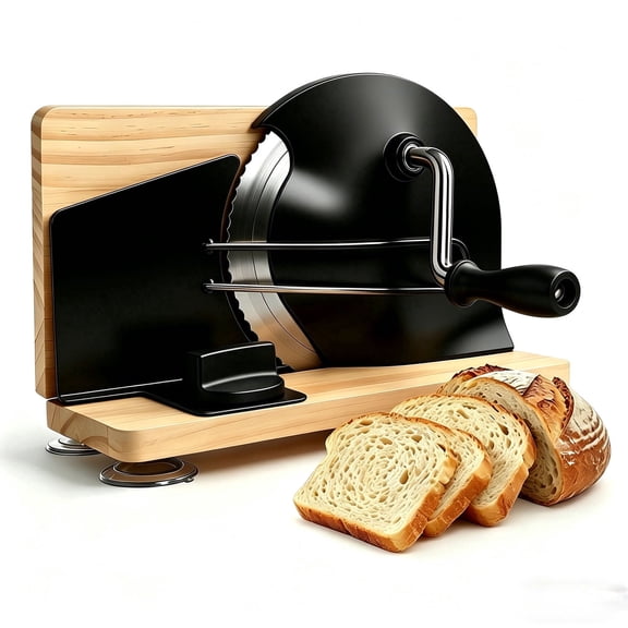 Manual Bread Slicer for Homemade Sourdough Bread, Classic Hand Crank Home Bread Slicer With Scale Line and Steel Fence,Serrated Sharp Blade,Black
