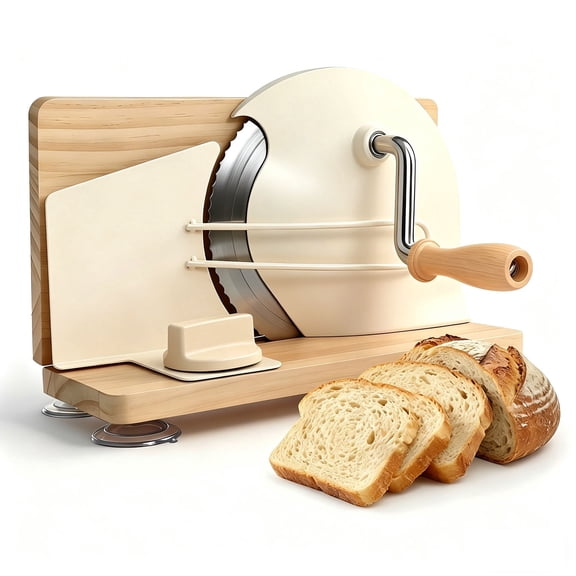 Manual Bread Slicer for Homemade Sourdough Bread, Classic Hand Crank Home Bread Slicer With Scale Line and Steel Fence, Sharp Blade