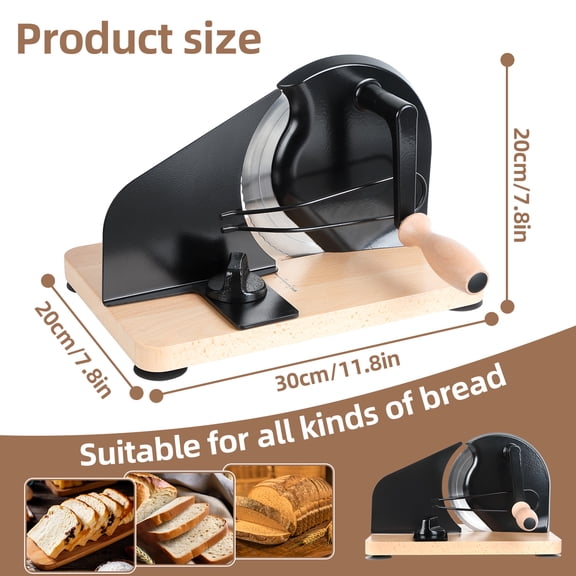 Manual Bread Slicer with Adjustable Width, Homemade Sourdough Bread Cutter with Scale Line and Steel Fence, Hand Crank Sharp Blade for Home Use
