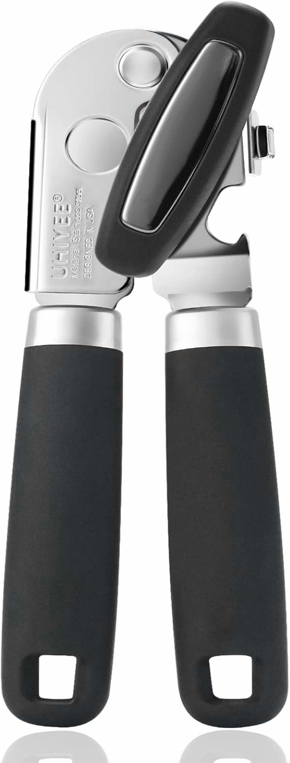 Manual Can Opener, Handheld Can Opener Heavy Duty with High Carbon Sharp Blade, Ease Can Open for Seniors with Comfort Grip Handles, Oversized Turn Knob, Black