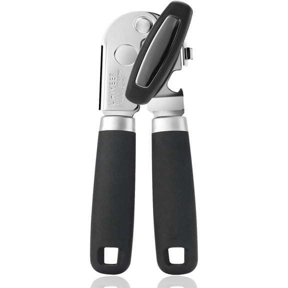 Manual Can Opener, Handheld Can Opener Heavy Duty with High Carbon , Ease Can Open for Seniors with Comfort Grip Handles, Turn Knob, Black