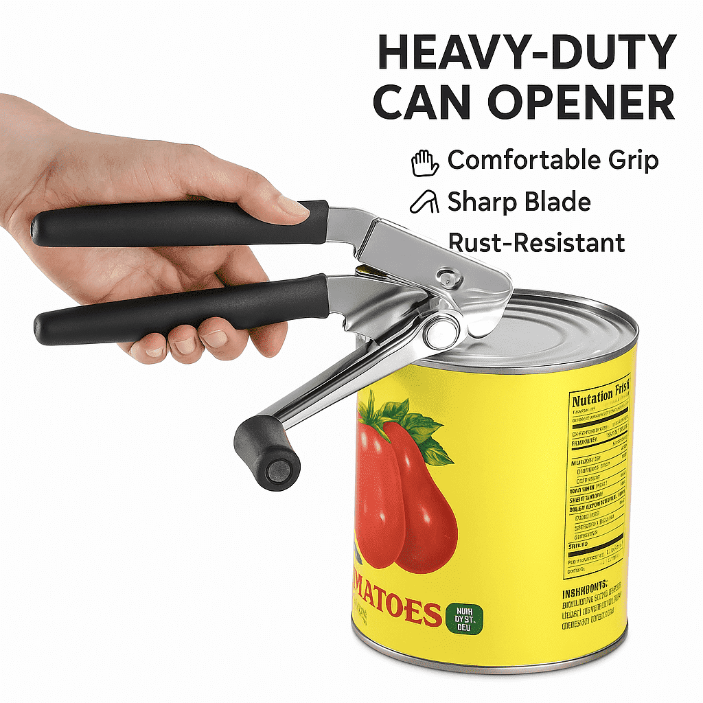 Manual Can Opener Heavy Duty – Stainless Steel Handheld Can & Bottle Opener with Large Crank, Ergonomic Non-Slip Handle, Food-Grade Cutter for Large & Small Cans