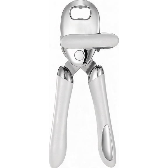 Manual Can Opener with Bottle Opener, Double Handle, Non-Slip Handle, Sharp Blade, White