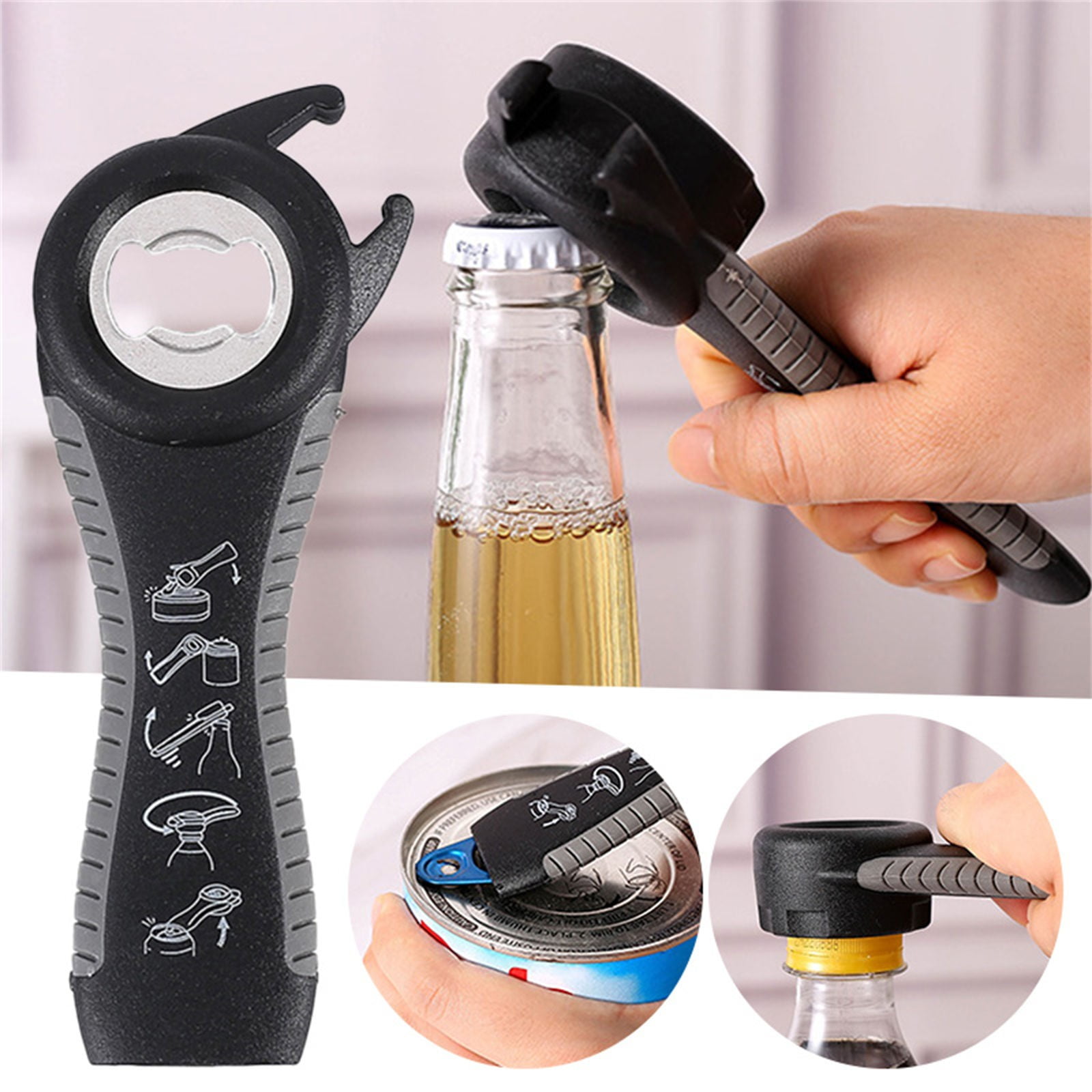 Manual Can Openers, Plastic Black Can Cutter, 5 In 1 Bottle And Can