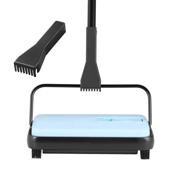 Manual Carpet Sweeper for Home Office, Handheld Rug Cleaner with 300ml Dustbin, Portable Floor Sweeper for Pet Hair and Dust, 6.7 Inch Cleaning Width, Blue Carpet Cleaner for Low Pile Rugs