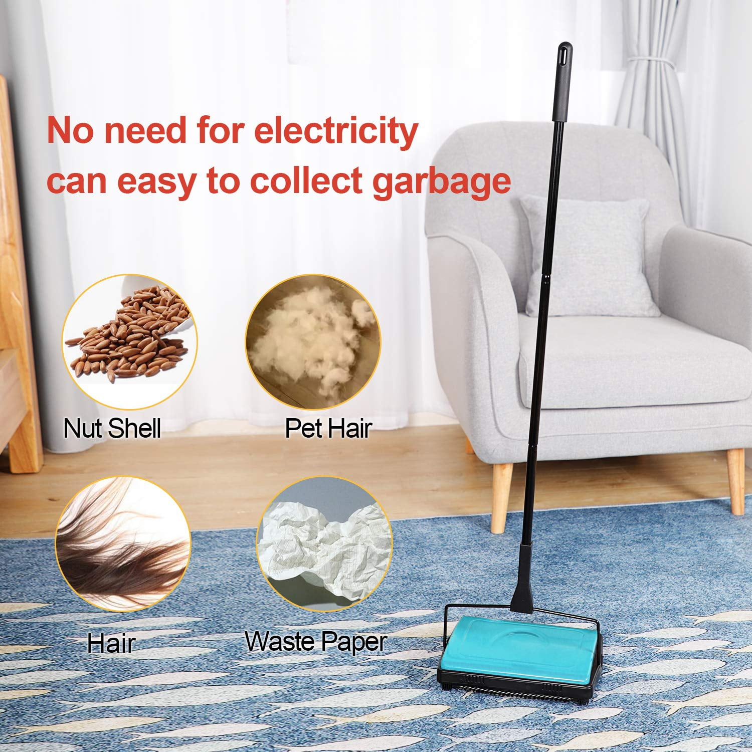 Manual Carpet Sweeper Lightweight Household Cleaner - Walmart.com