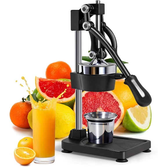 Manual Cast Iron Citrus Juicer Heavy Duty Countertop Squeezer for Orange Lemon Juice Stable Base Easy to Use and Clean Black