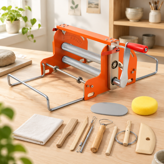 Manual Ceramic Clay Slab Roller for Pottery, Hand-Cranked Clay Press Tool
