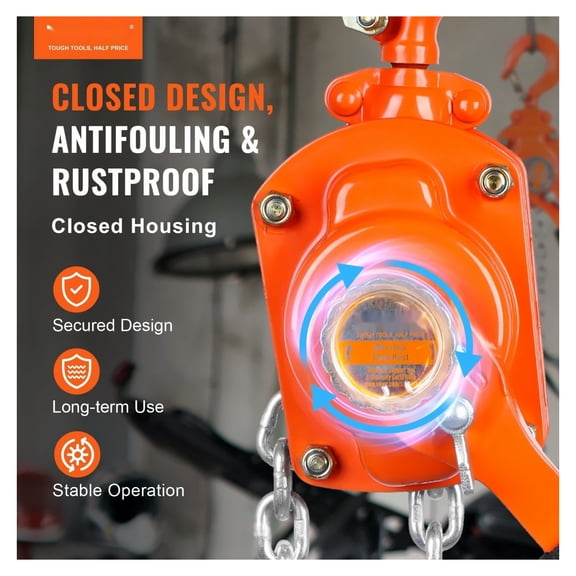 Manual Chain Hoist 1/2 Ton, 1100 lb Come Along - 5FT G80 Steel Lever Hoist with 360 Hook & Dual Pawl Brake for Garage, Factory, Warehouse