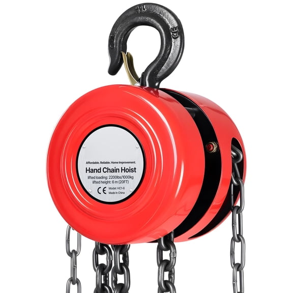 Manual Chain Hoist 1 Ton 2200lb, G70 Galvanized Chain, 20ft Lift Height, Heavy for Garage Warehouse Car, Red
