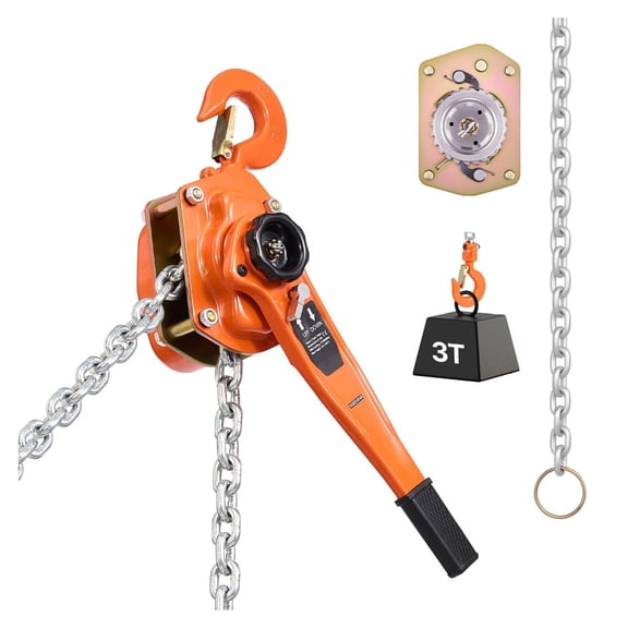 Manual Chain Hoist 3 Ton, 6600LBS Capacity Lever Hoist, 20FT Lift G80 Chain, 360 Swivel Hooks, Heavy Duty Come Along for Warehouse Garage Construction