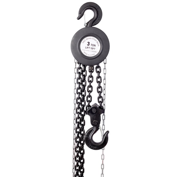 Manual Chain Hoist 6600lbs 3 Ton Capacity 10ft with Hooks, Steel Construction for Warehouse Construction Farm