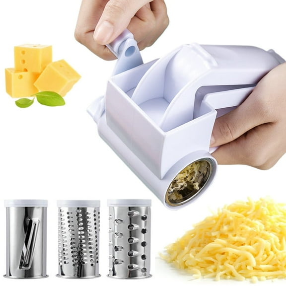 Manual Cheese Grinder, Rotating Handheld Grater For Cheese And Parmesan, 3 Interchangeable Blades, Multifunctional Kitchen Tool For Shredding And Slicing